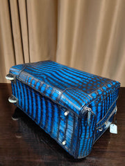 Genuine Crocodile Skin Leather Large Duffel Roller Handle Shoulder Business Travel Bag Vintage Blue