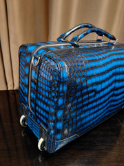 Genuine Crocodile Skin Leather Large Duffel Roller Handle Shoulder Business Travel Bag Vintage Blue