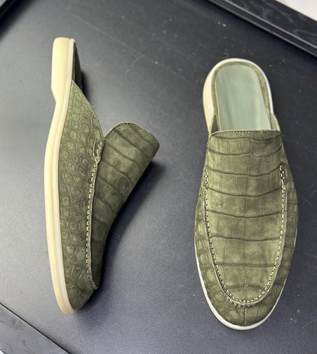 Nubuck Crocodile Leather Slippers ,Men's Crocodile Leather Slippers Very Comfortable