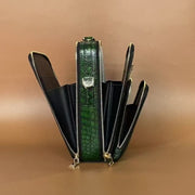 Vintage Crocodile Skin Leather Double Zip Briefcase