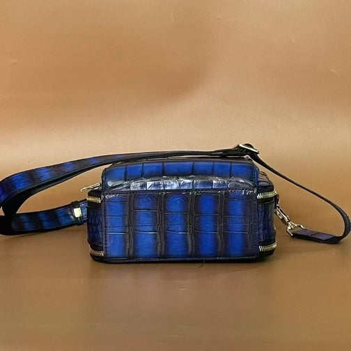 Vintage Crocodile Skin Leather Double Zip Briefcase