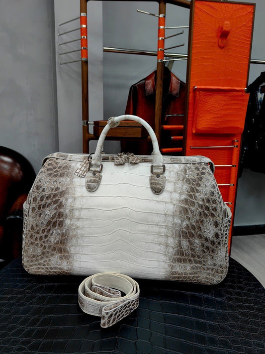 Unisex Himalayan Genuine Crocodile Leather Travel Duffel Bag, Mens Gift Weekend Bag Oversize Sport Gym Bag Medium