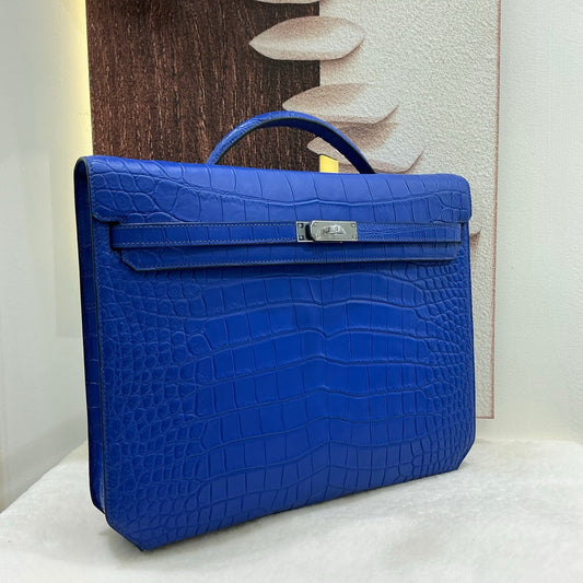 Matt Genuine Crocodile Leather Briefcase Blue