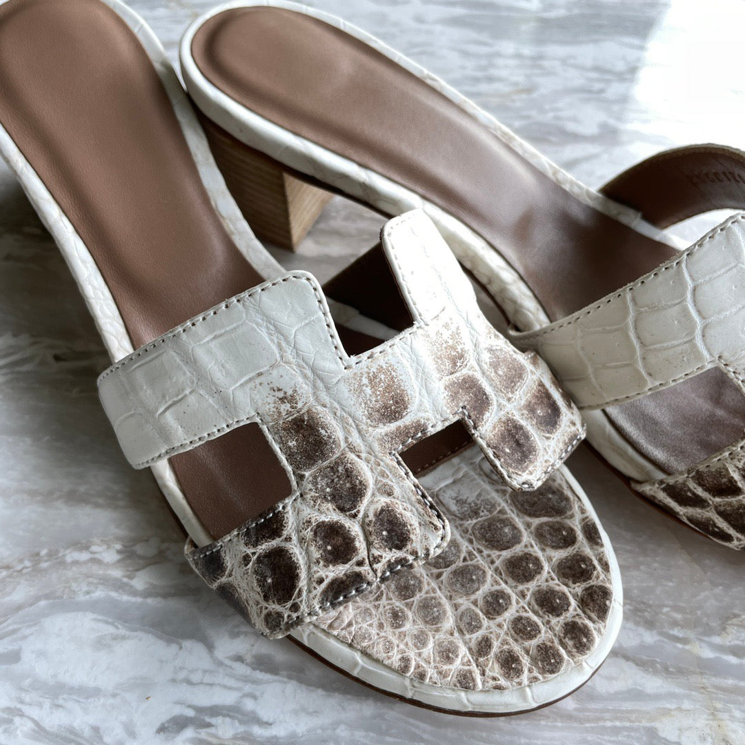 Crocodile Slippers Women's Crocodile Leather Low Heel Slippers