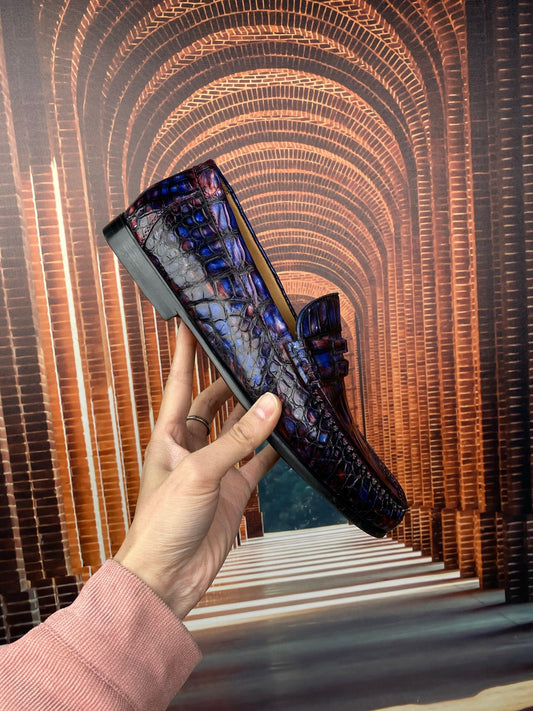 Crocodile Shoes Vintage Multi Timeless Driving Shoes in Genuine Crocodile Skin Leather