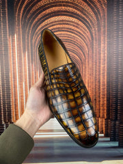 Crocodile Shoes Vintage Brown Genuine Crocodile Skin Leather Slip-On Loafer Shoes