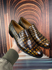 Crocodile Shoes Vintage Brown Genuine Crocodile Skin Leather Slip-On Loafer Shoes