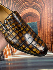 Crocodile Shoes Vintage Brown Genuine Crocodile Skin Leather Slip-On Loafer Shoes