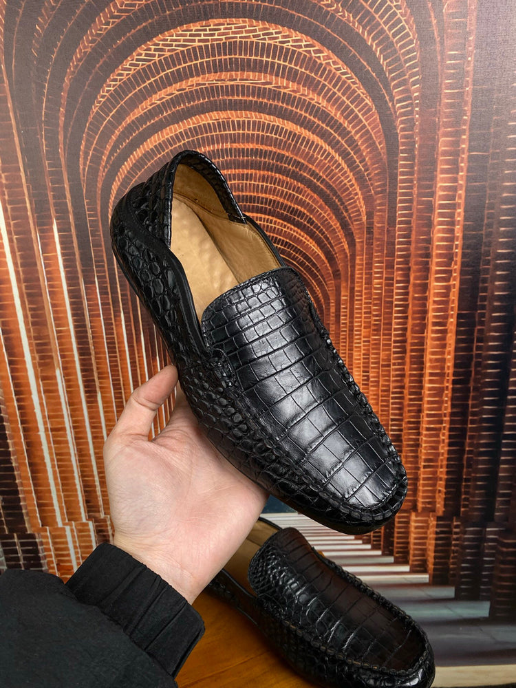 Crocodile Shoes Black Timeless Driving Shoes