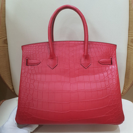 Preorder Women's Crocodile Leather Padlock Top Handle Handbags Red