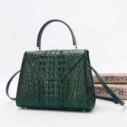 Genuine Crocodile Skin Bone Leather Top Handle Bags Dark Green
