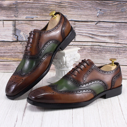 Men's leather shoes ,Vintage Brogue Lace Up Formal Dress Business Shoes Men