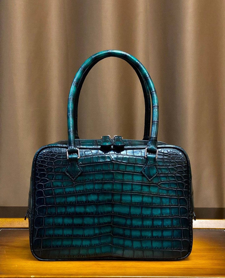 Genuine Crocodile Leather Top Handle Bag Vintage Green