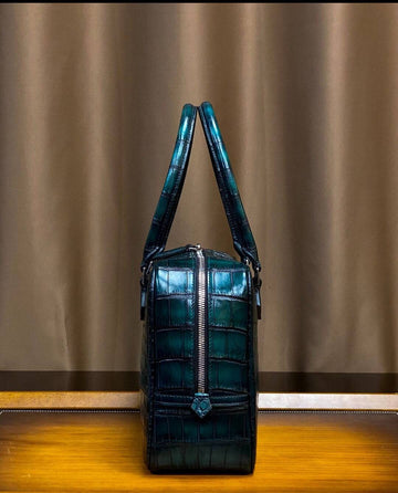 Genuine Crocodile Leather Top Handle Bag Vintage Green