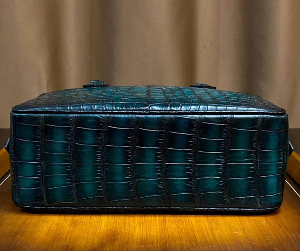 Genuine Crocodile Leather Top Handle Bag Vintage Green