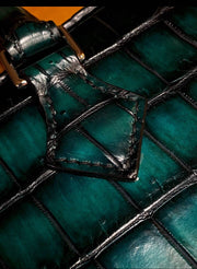 Genuine Crocodile Leather Top Handle Bag Vintage Green