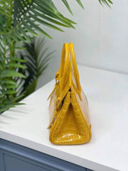 Genuine Crocodile Leather Top Handle Bag Shiny Yellow