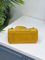 Genuine Crocodile Leather Top Handle Bag Shiny Yellow