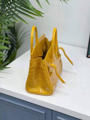 Genuine Crocodile Leather Top Handle Bag Shiny Yellow