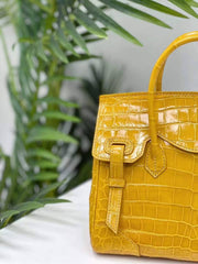 Genuine Crocodile Leather Top Handle Bag Shiny Yellow