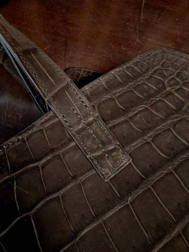 Nubuck Crocodile Leather Shopper Tote Bag