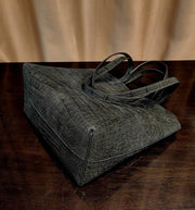 Nubuck Crocodile Leather Shopper Tote Bag