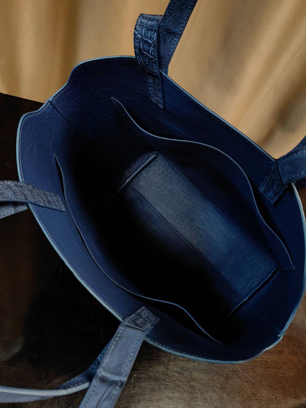 Nubuck Crocodile Leather Shopper Tote Bag