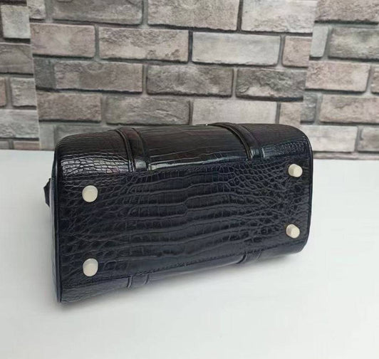Crocodile Leather Top Handle Boston Cross Body handbag Black