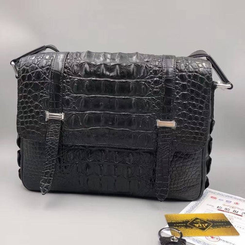 Genuine Crocodile Leather Messenger Shoulder Bag Black