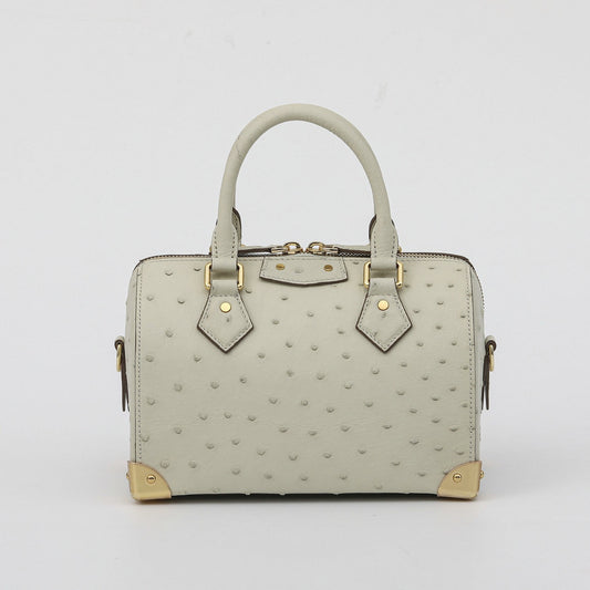 Womens Genuine Ostrich Skin Leathe Top Handle Pillow Bag
