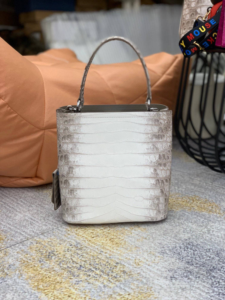 Womens Crocodile Leather Bucket Hobo Bag