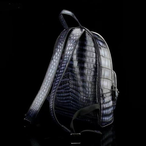 Unisex Vintage Grey Crocodile Leather Backpack