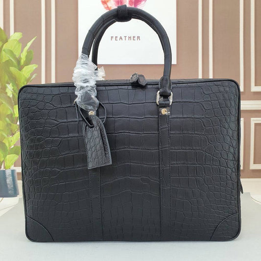 Men's Matt Crocodile Skin Leather Large Briefcase Business Document Bags Black