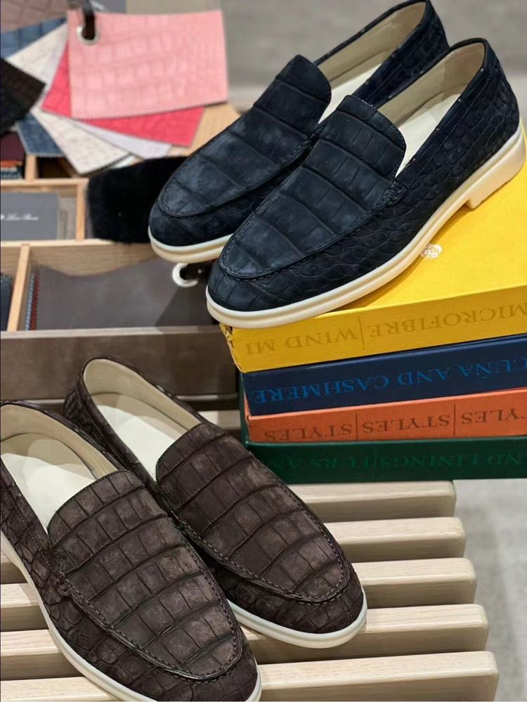 Nubuck Crocodile Shoes Men's Crocodile Leather Loafers Slip-On Dress Shoes Very Comfortable