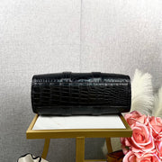 Crocodile Leather Satchel Cross Body Shoulder Bag Black