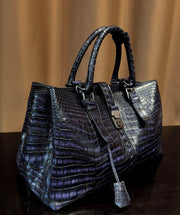 Unisex Vintage Genuine Crocodile Leather Travel Tote Bag