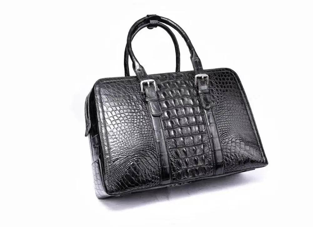 Men's Briefcase Top Handle Bag Vintage Genuine Crocodile Bone Leather