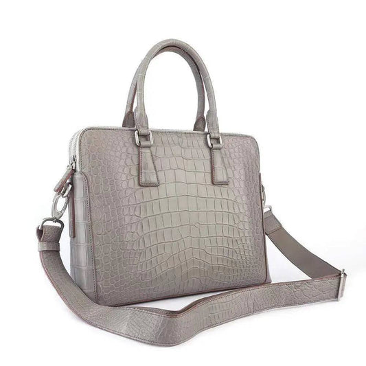 Men's Crocodile Leather Laptop Bags Briefcase Grey