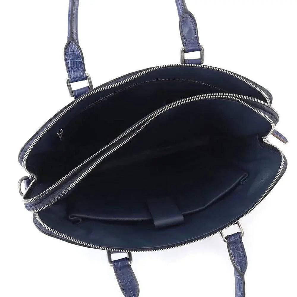 Men's Crocodile Leather Laptop Bags Briefcase Blue