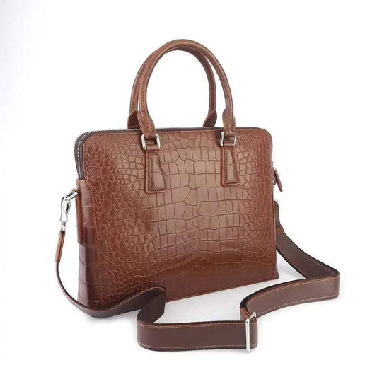 Men's Crocodile Leather Laptop Bags Briefcase Tan