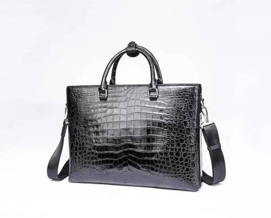 Men's Crocodile Leather Black Top Handle Cross body Tote Bags