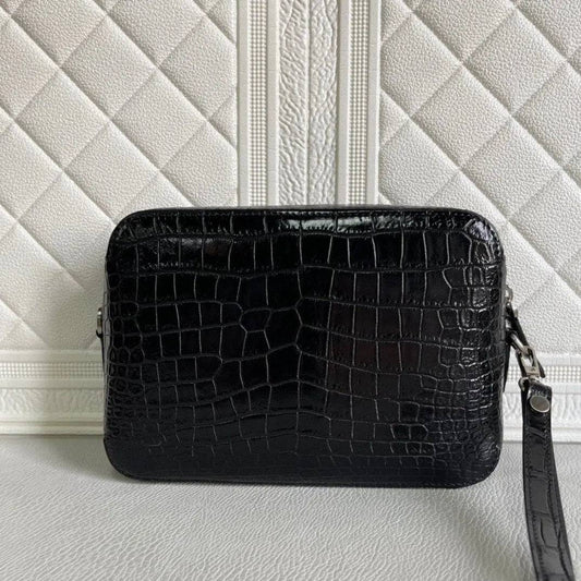 Men's Genuine Crocodile Leather Cross body Messenger Clutch Bag Black