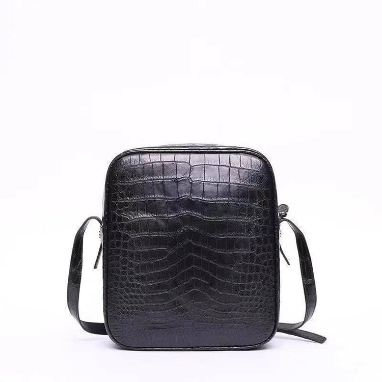 Men's Genuine Crocodile Leather Zip Messenger Bag
