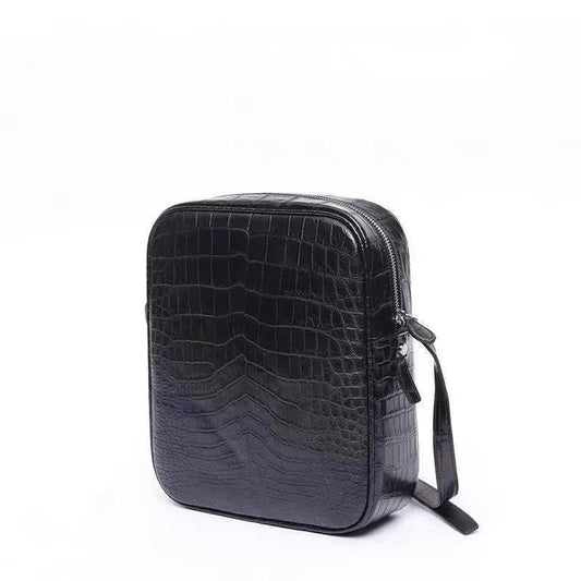 Men's Genuine Crocodile Leather Zip Messenger Bag