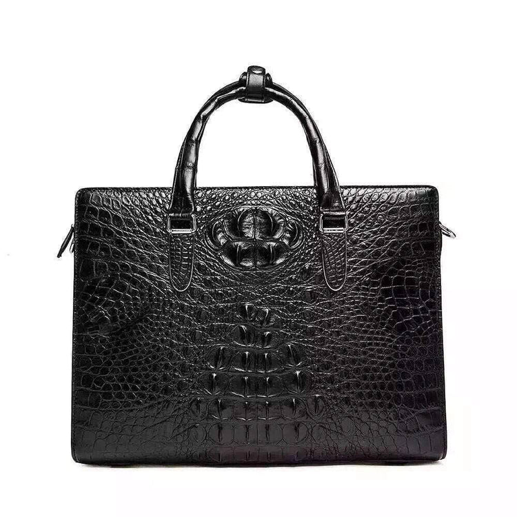 Mens Black Genuine Crocodile Bone Leather Briefcase