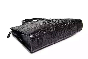 Mens Black Genuine Crocodile Bone Leather Briefcase