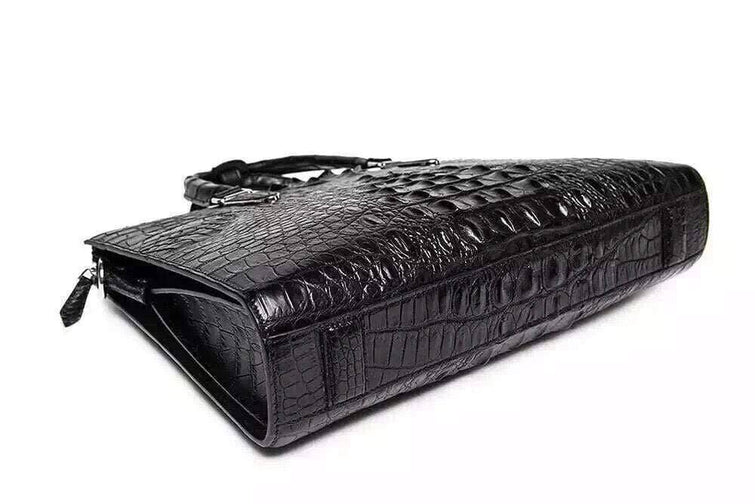 Mens Black Genuine Crocodile Bone Leather Briefcase