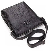 Mens Crocodile Bone Leather Cross Body Messenger Bag Black