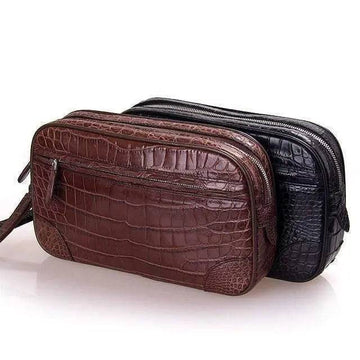Mens Genuine Crocodile Leather Clutch,Travel Kits,Toiletry Kits, Wash Bag