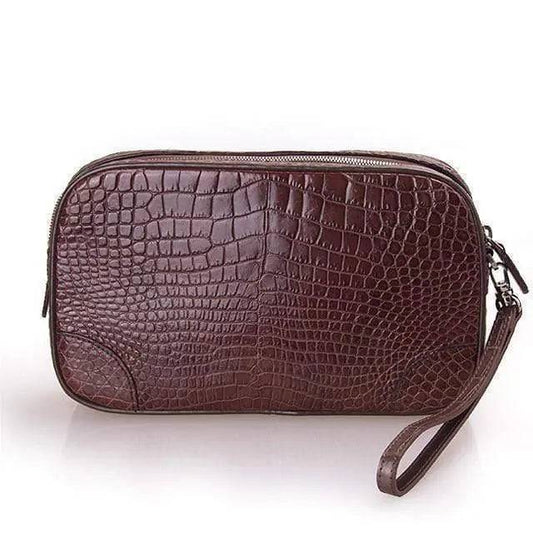 Mens Genuine Crocodile Leather Clutch,Travel Kits,Toiletry Kits, Wash Bag